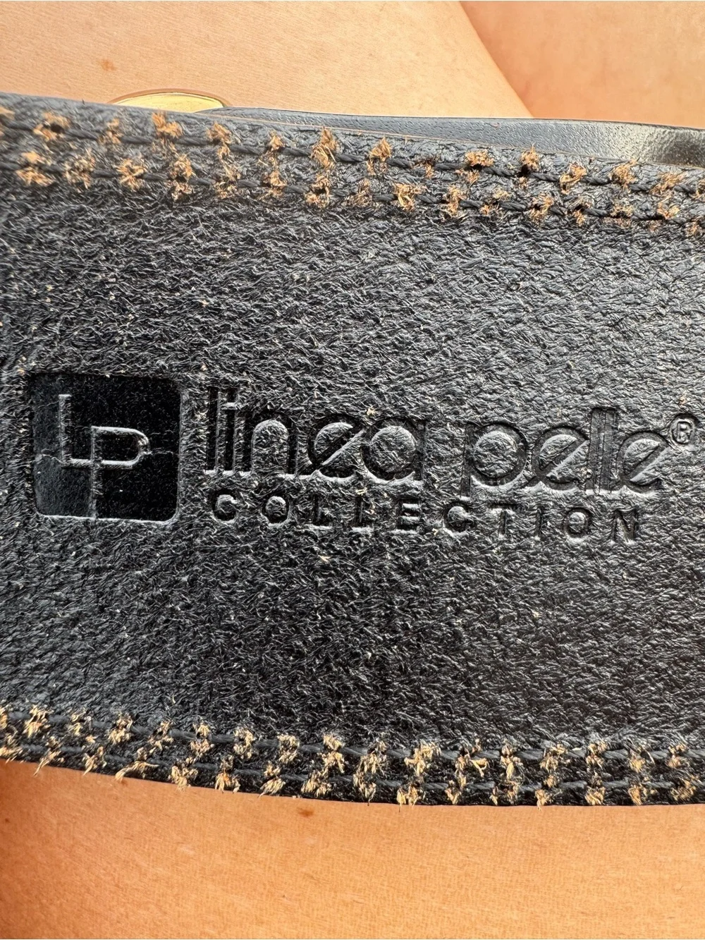 Linea Pelle Wide Dark Brown Leather Belt with Gold-Tone Hardware L 30-34” Y2K